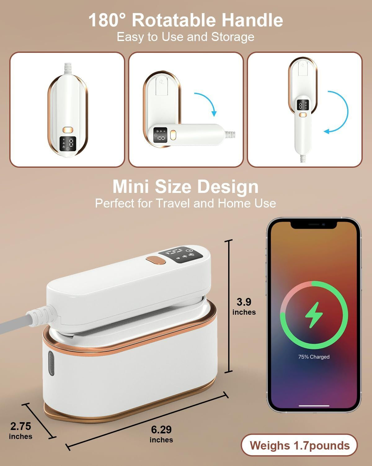 Travel Steamer Iron for Clothes - 1200W Handheld Size Portable Travel Steamer