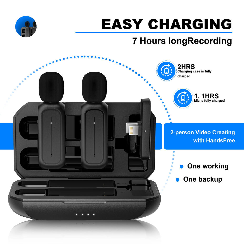 Microphone for Iphone Ipad Android Professional Wireless Lavalier Lapel Mini Microphone, Charging Case with Adapter Included Noise Reduction Plug,Podcast Microphone for Interview Video Vlog