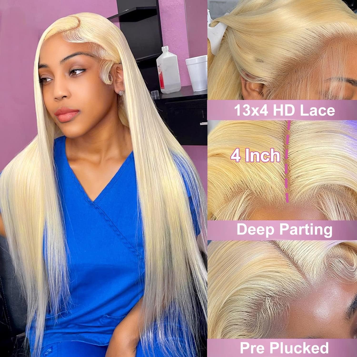 613 Lace Front Wig Human Hair 13X4 HD Transparent Lace Front Wigs Human Hair 180% Density Blonde Glueless Wigs Human Hair 613 HD Straight Lace Frontal Wigs Human Hair Pre Plucked (34 INCH)