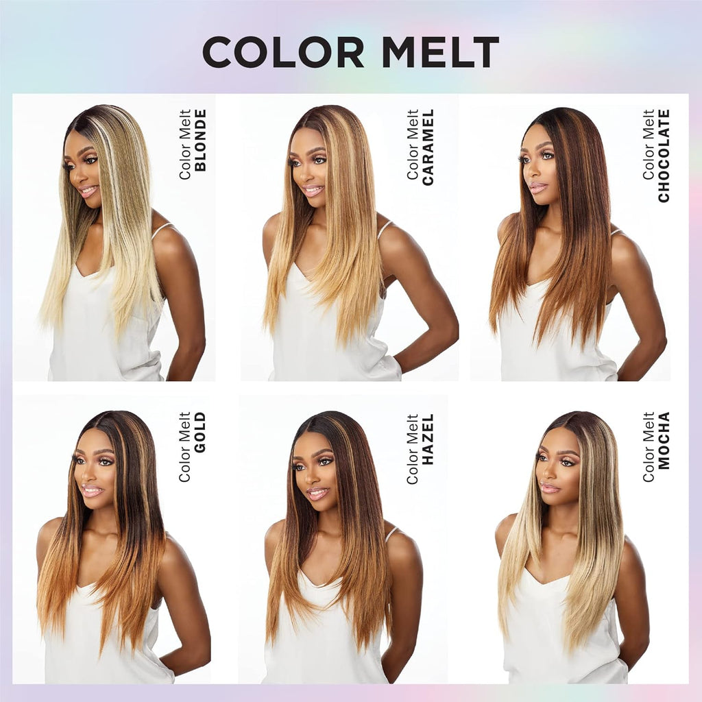 What Lace 13X6 Wigs - Arabella 28 Inch Human Hair Blend Lacefrontal Glueless Synthetic with Natural Density Preplucked Hairline (COLORMELTCHOCOLATE)