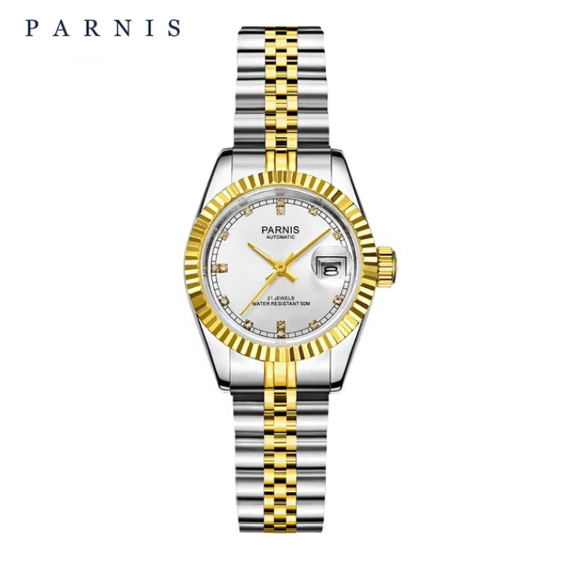 36Mm Mens Automatic Watch Miyota 821A 6T51 Luxury 5ATM Gold/Black/Silver Dial Unisex Sapphire Glass Date Solid Bracelet