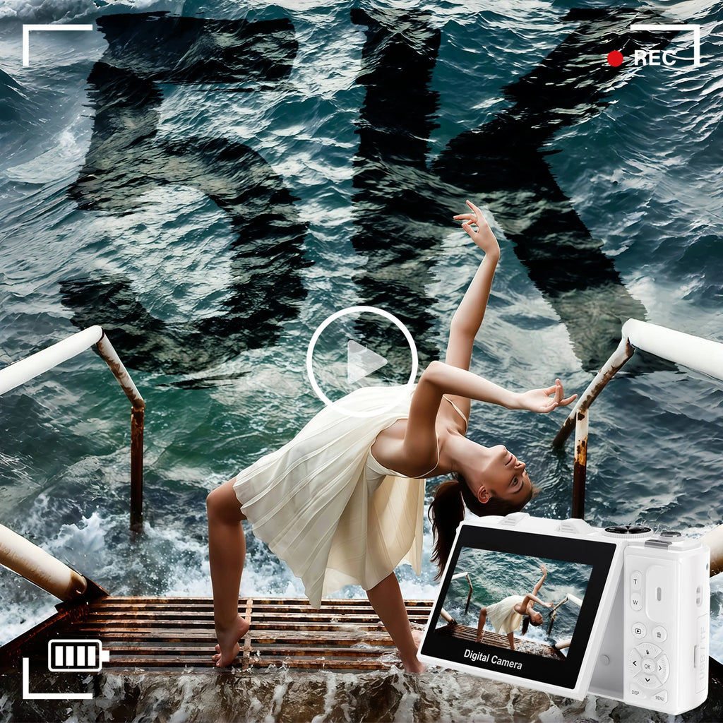 Digital Camera 5K 75MP Wifi Vlogging Camera for Photography, 18X Zoom, Autofocus, Flip Screen with 32GB Card, White