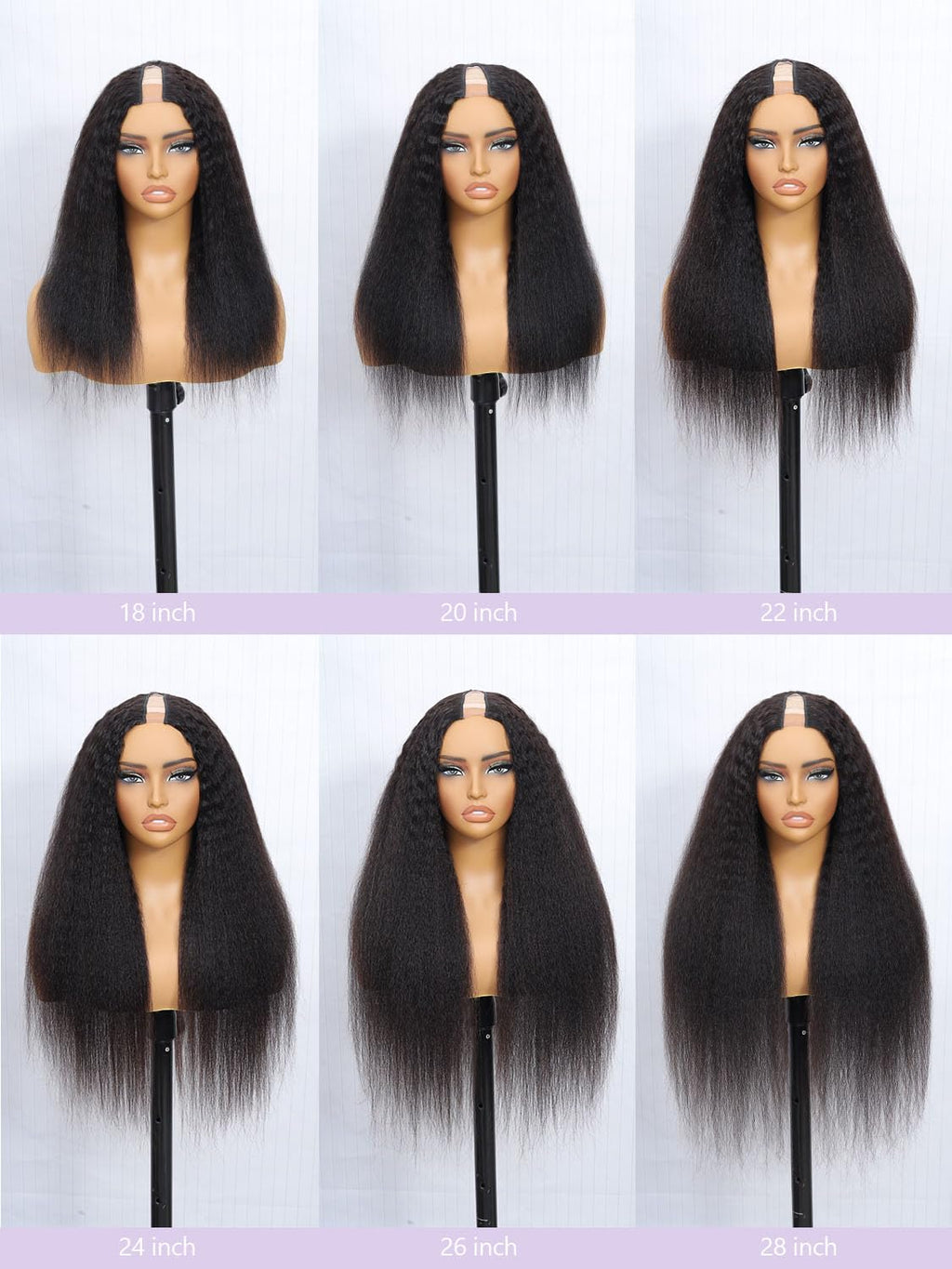 Kinky Straight U Part Human Hair Wig 12A Upgraded Glueless Full Head Clip in U Part Wigs for Women 22 Inch