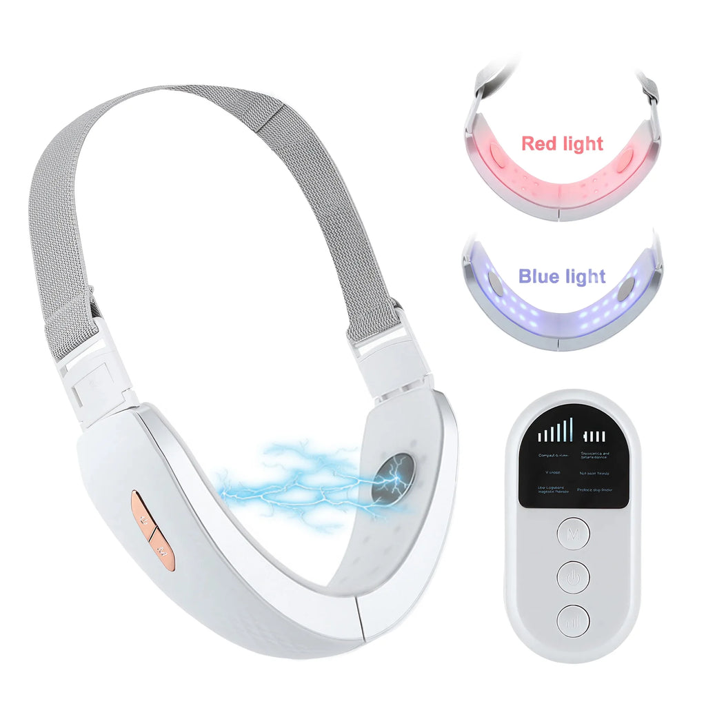 Electric V-Face Shaper, Red and Blue Light Facial and Neck Beauty Device, Microcurrent Double Chin Reducer for Skin Care, Facial Lifting, Improvement, Smoothing, and Firming.