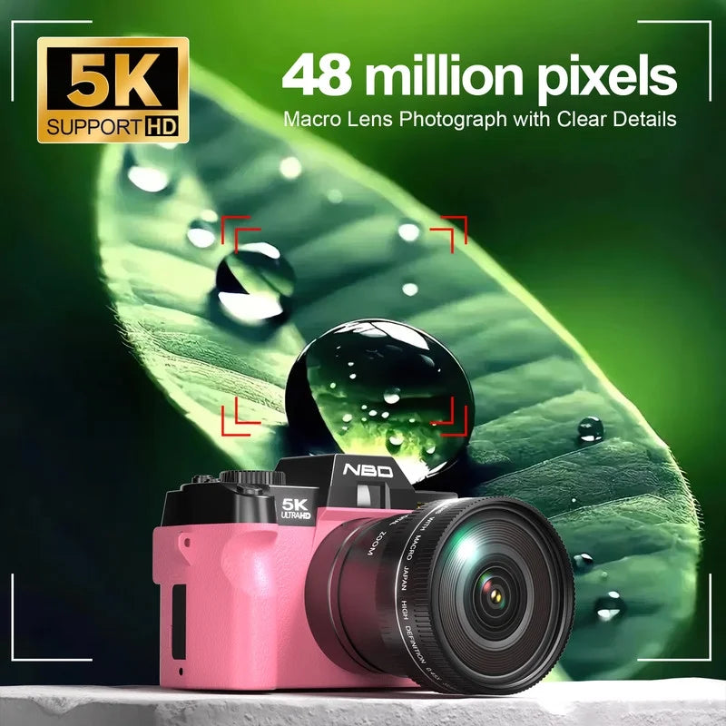 5K Digital Camera for Photography,48Mp Autofocus Vlogging Camera for Youtube with 32GB TF Card，Pink