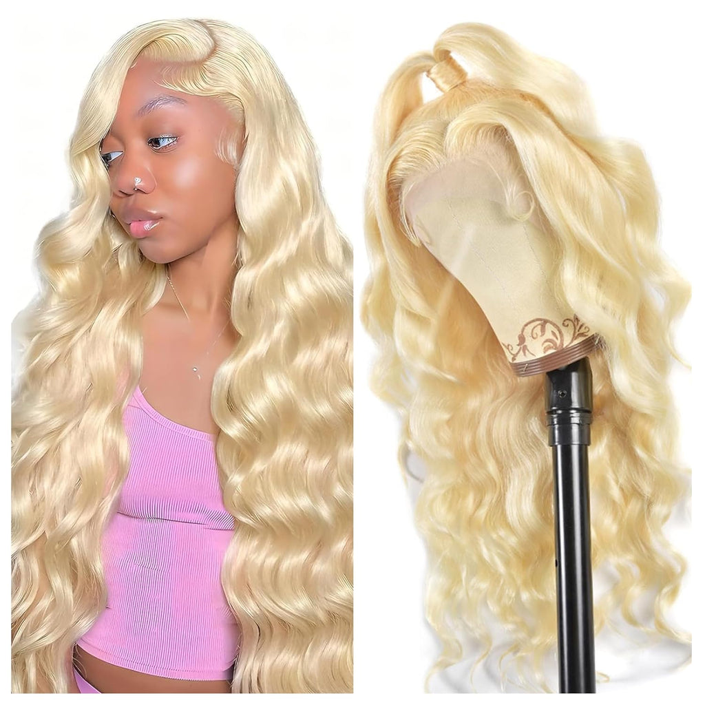 613 13X6 Lace Front Wig Human Hair 28 Inch Blonde Wig Human Hair 200 Density 613 HD Lace Frontal Wig 13X6 Body Wave Blonde Lace Front Wigs Human Hair Pre Plucked with Baby Hair for Women