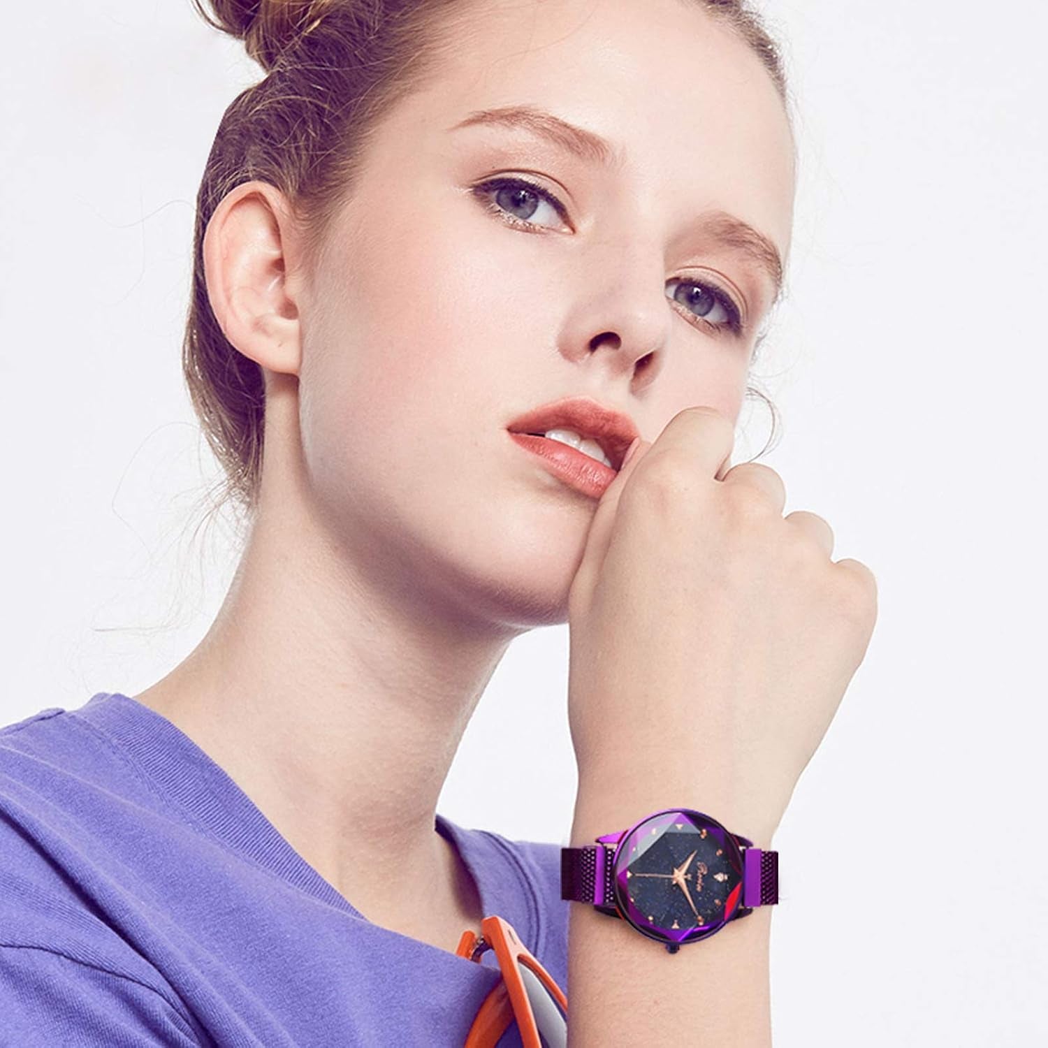 Women Watches Analogue Quartz Watch Fashionable Ladies Wristwatch Mesh Band Shining Starry Sky Dial Easily Use Watches