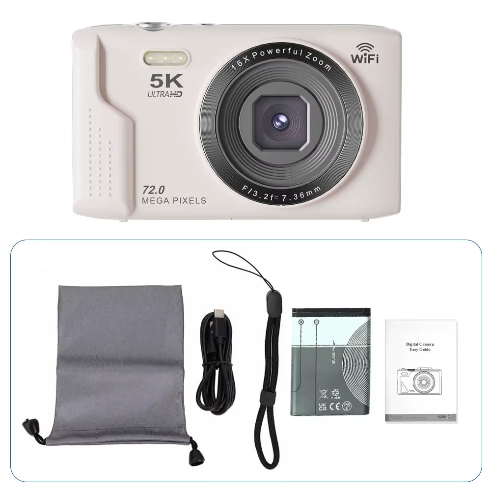 Compact Digital Camera 5K 72MP 2.8'' Screen LCD Screen 16X Digital Zoom Vintage Photography Vlog Video Recorder Youtube