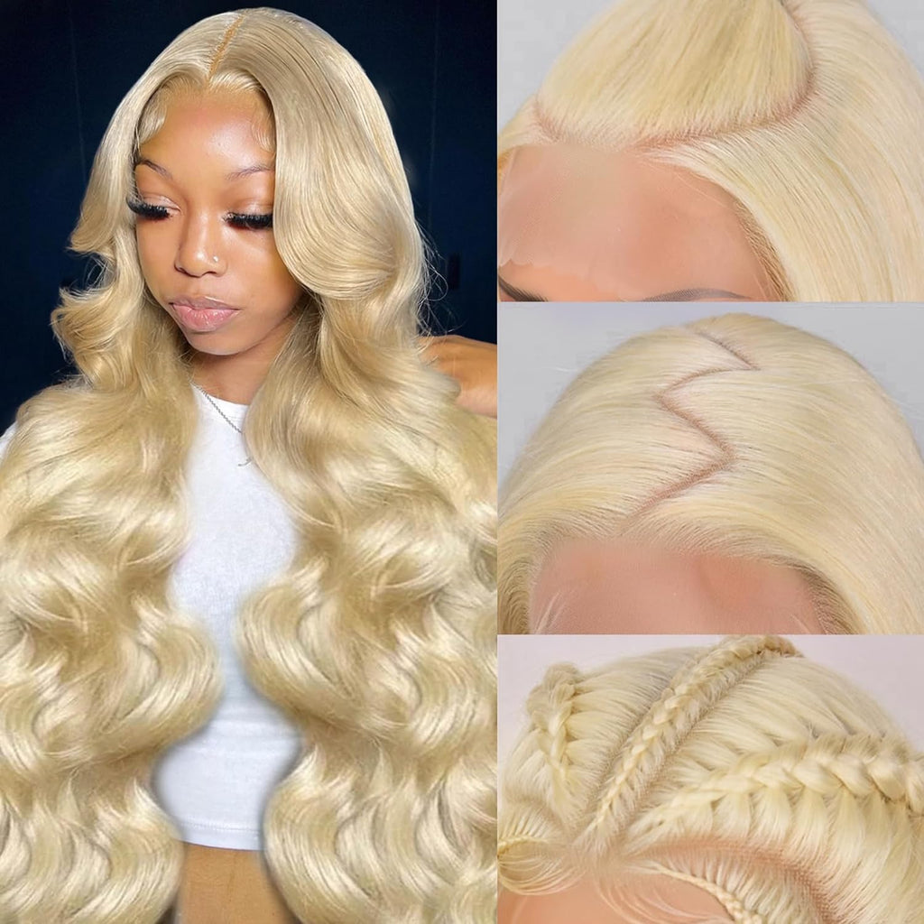 613 13X6 Lace Front Wig Human Hair 28 Inch Blonde Wig Human Hair 200 Density 613 HD Lace Frontal Wig 13X6 Body Wave Blonde Lace Front Wigs Human Hair Pre Plucked with Baby Hair for Women