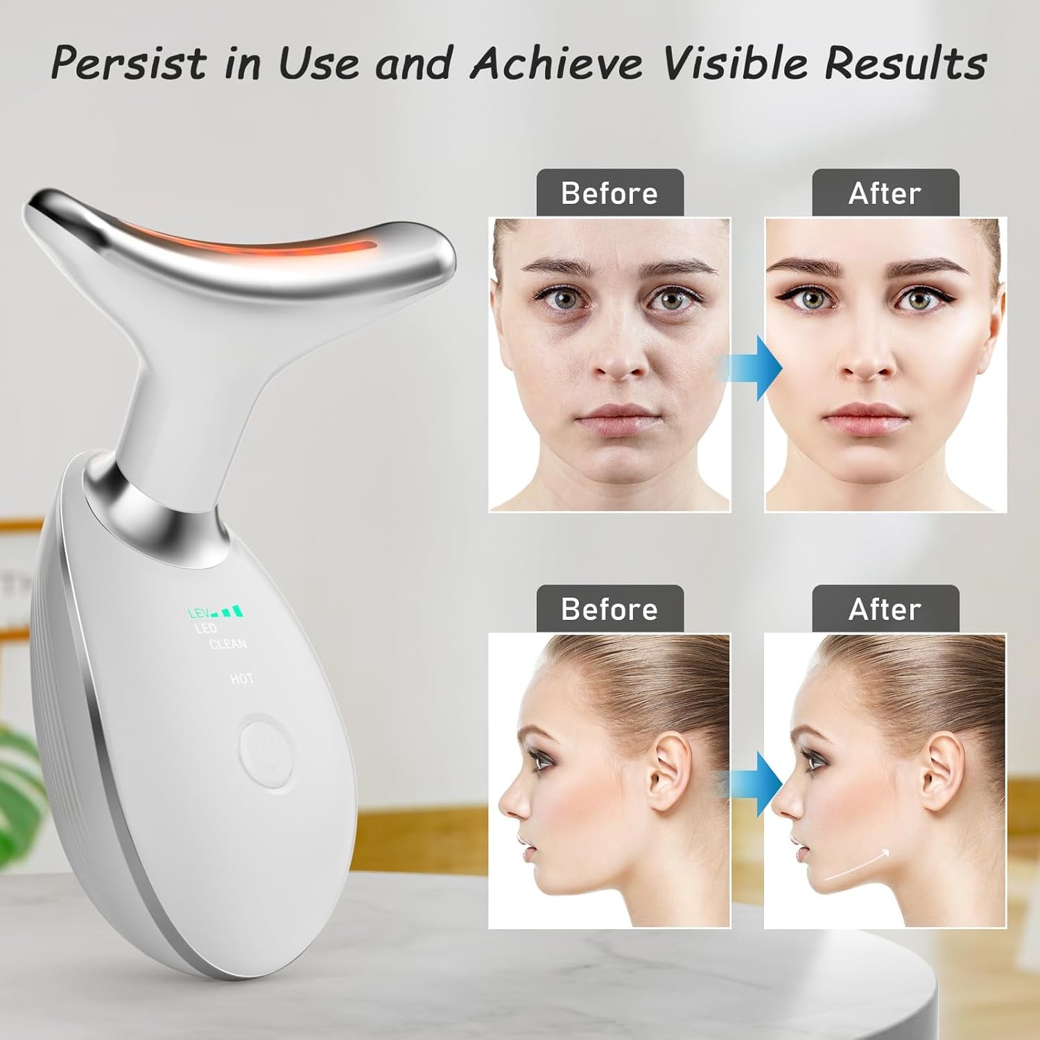 Face and Neck Tool, 7 in 1 Electric Facial Device for Wrinkle Removal at Home Daily Use, White