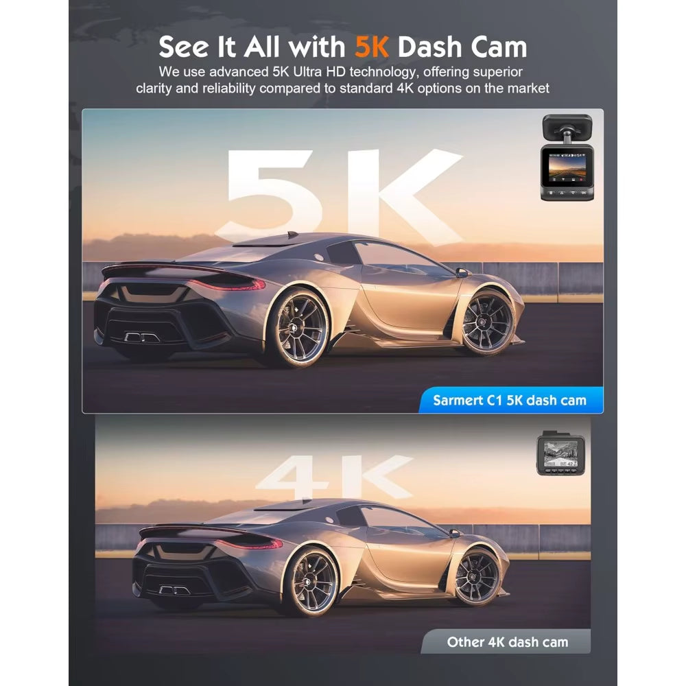 Sarmert C1 5K Dash Cam Front - Built-In GPS and 5G Wifi, Sony STARVIS Sensor, HDR Night Vision Car Camera, 5K/4K/2.5K UHD Dash C