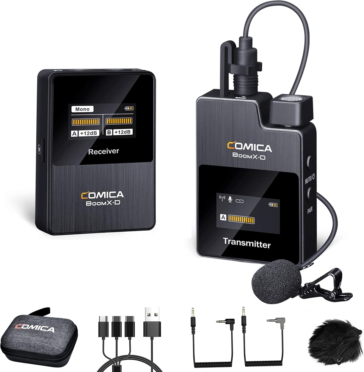 Boomx-D1 - Wireless Microphone System for Cameras, Camcorders, Smartphones, Laptops, Compact Wireless Lavalier Lapel Microphone with Noise Reduction, Low Latency, Monitoring, Muting