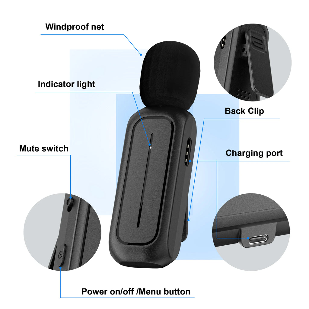 Microphone for Iphone Ipad Android Professional Wireless Lavalier Lapel Mini Microphone, Charging Case with Adapter Included Noise Reduction Plug,Podcast Microphone for Interview Video Vlog