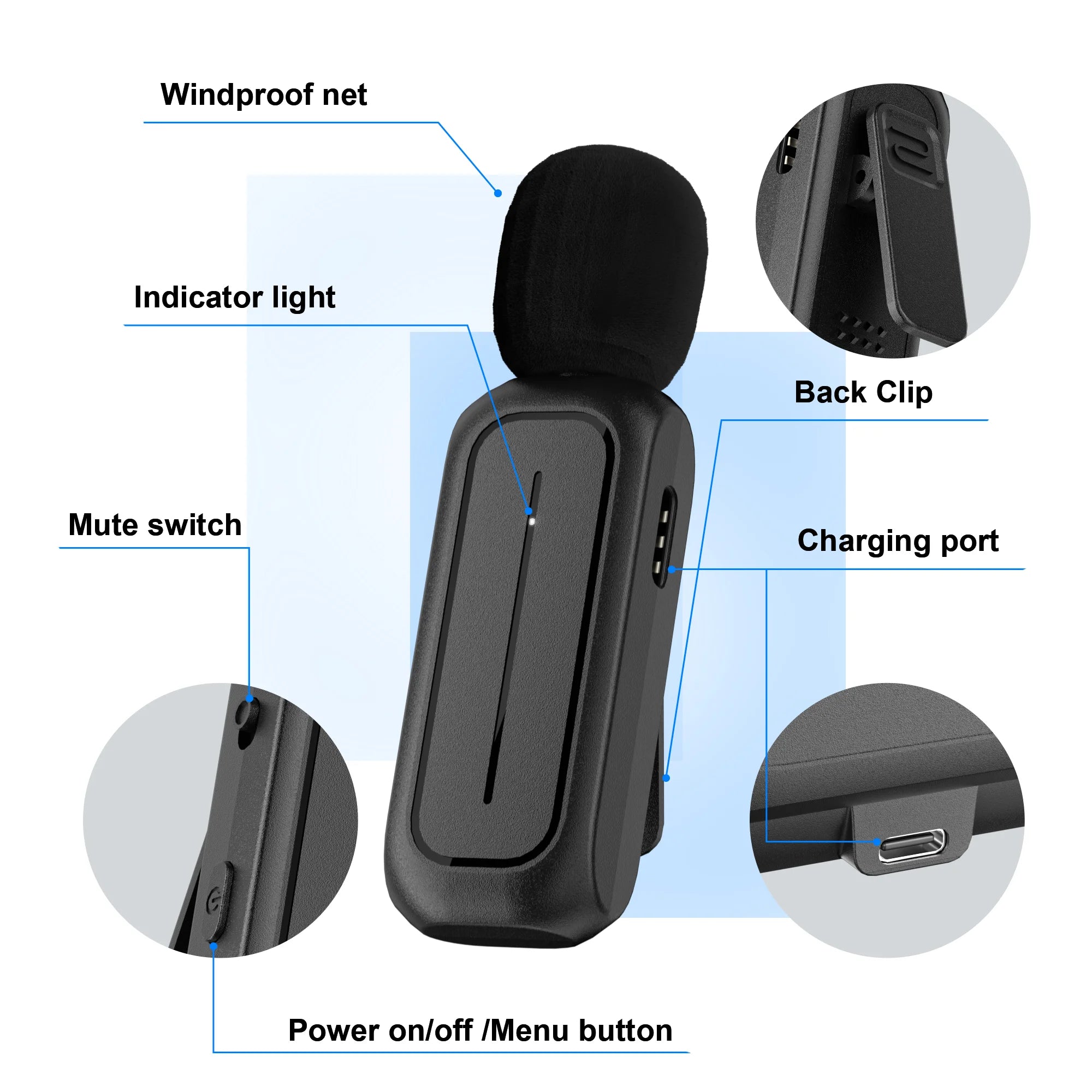 Microphone for Iphone Ipad Android Professional Wireless Lavalier Lapel Mini Microphone, Charging Case with Adapter Included Noise Reduction Plug,Podcast Microphone for Interview Video Vlog