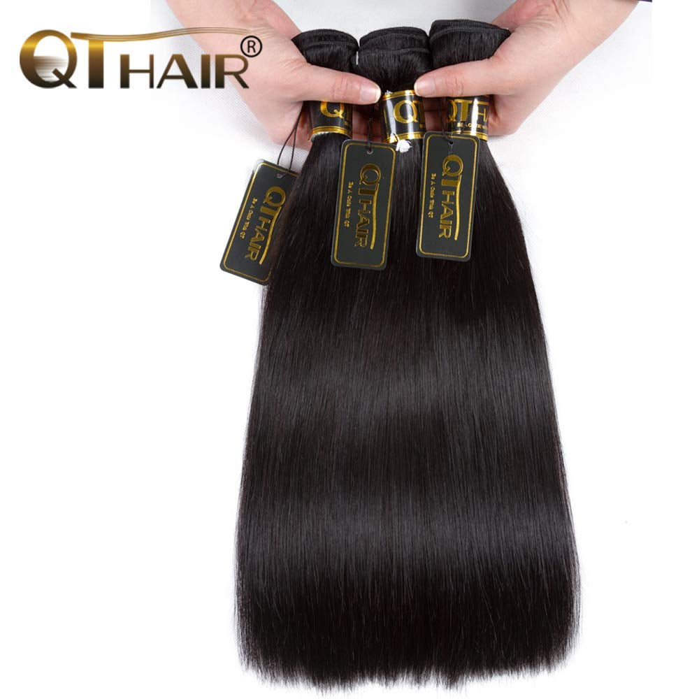 18A Brazilian Straight Human Hair Bundles with Frontal(16 18 20+14,Natural Black) Brazilian Straight Virgin Hair with 13X4 Lace Frontal 100% Unprocessed Human Hair Weave with Frontal