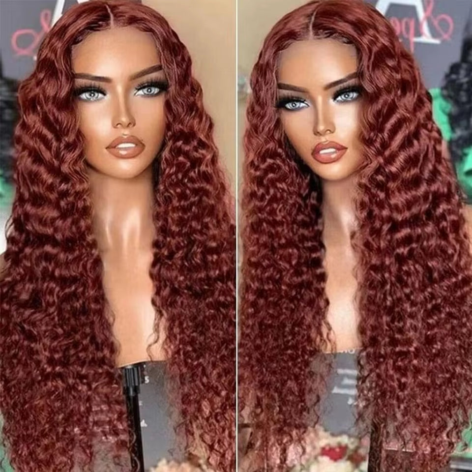30 34 Inch Reddish Brown Deep Wave Frontal Wig 180% 13X6 HD Lace Frontal Wig Colored Deep Wave 13X4 Lace Front Human Hair Wigs
