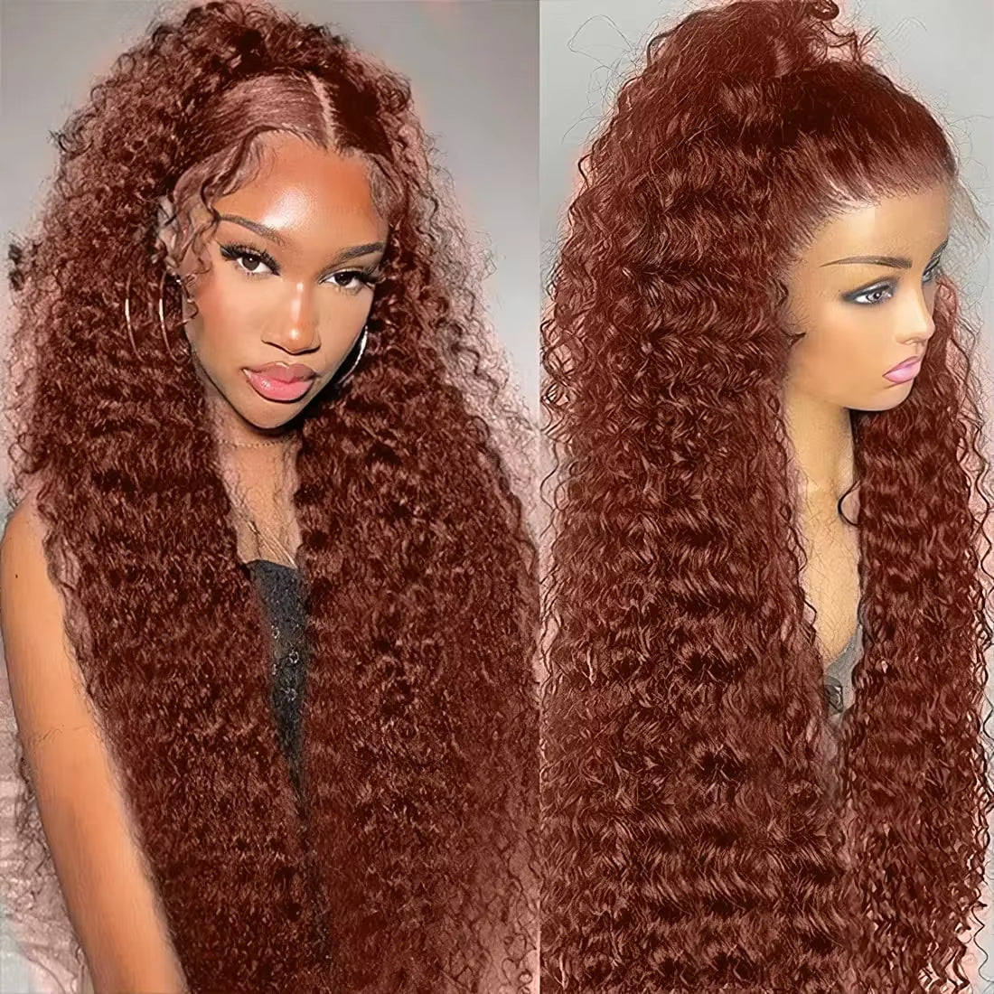 30 34 Inch Reddish Brown Deep Wave Frontal Wig 180% 13X6 HD Lace Frontal Wig Colored Deep Wave 13X4 Lace Front Human Hair Wigs