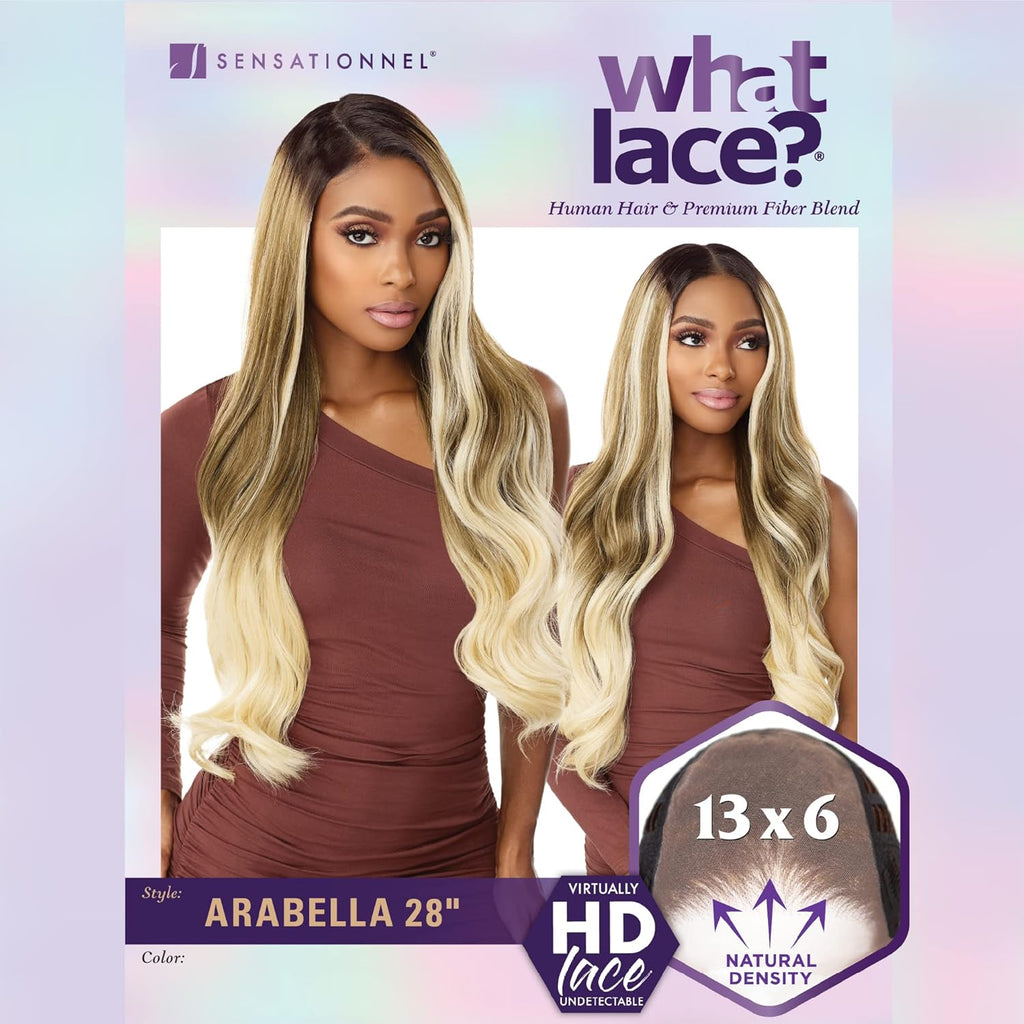 What Lace 13X6 Wigs - Arabella 28 Inch Human Hair Blend Lacefrontal Glueless Synthetic with Natural Density Preplucked Hairline (COLORMELTCHOCOLATE)