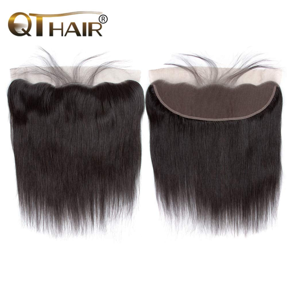 18A Brazilian Straight Human Hair Bundles with Frontal(16 18 20+14,Natural Black) Brazilian Straight Virgin Hair with 13X4 Lace Frontal 100% Unprocessed Human Hair Weave with Frontal