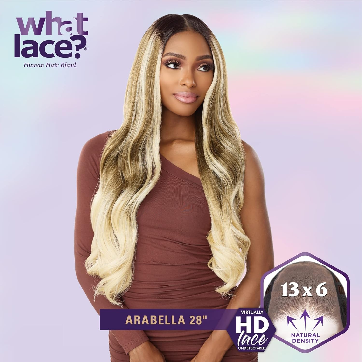 What Lace 13X6 Wigs - Arabella 28 Inch Human Hair Blend Lacefrontal Glueless Synthetic with Natural Density Preplucked Hairline (COLORMELTCHOCOLATE)