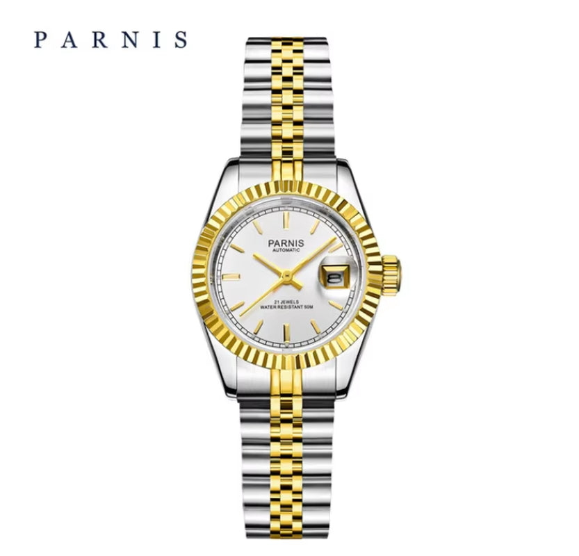 36Mm Mens Automatic Watch Miyota 821A 6T51 Luxury 5ATM Gold/Black/Silver Dial Unisex Sapphire Glass Date Solid Bracelet