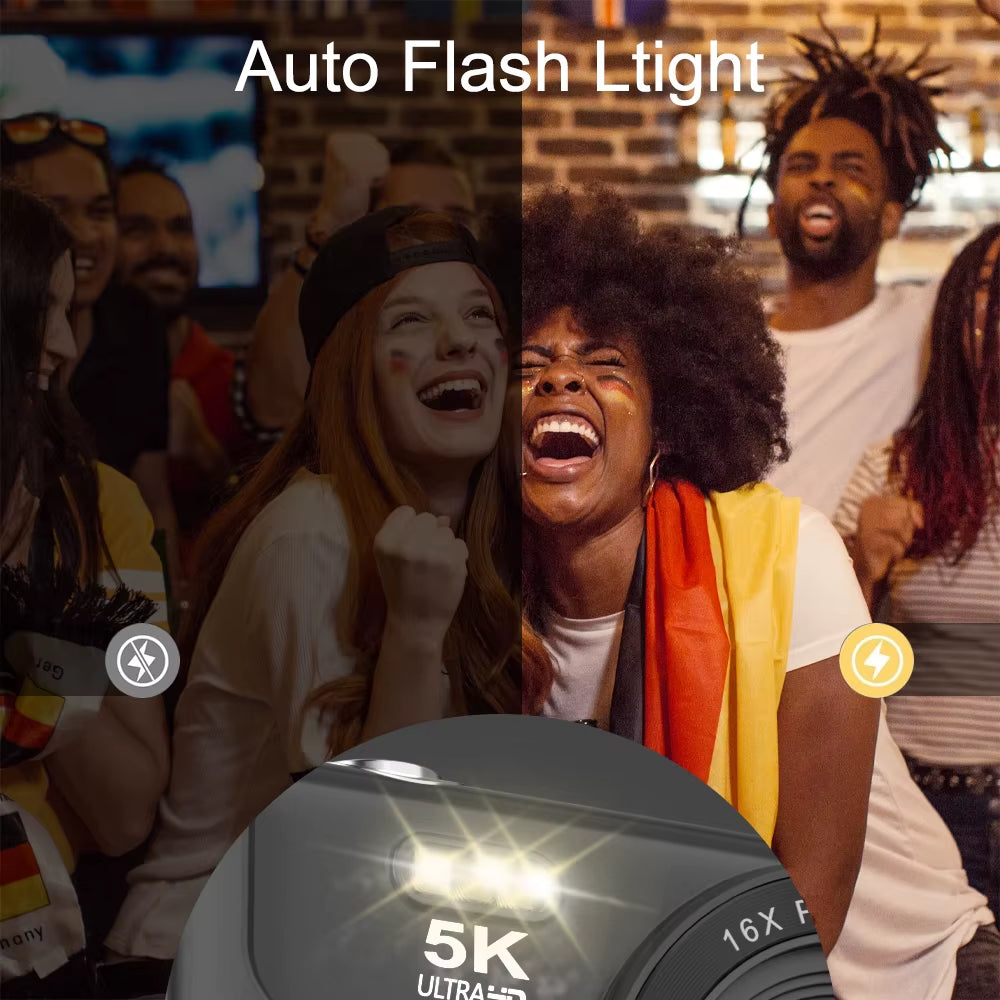 Compact Digital Camera 5K 72MP 2.8'' Screen LCD Screen 16X Digital Zoom Vintage Photography Vlog Video Recorder Youtube