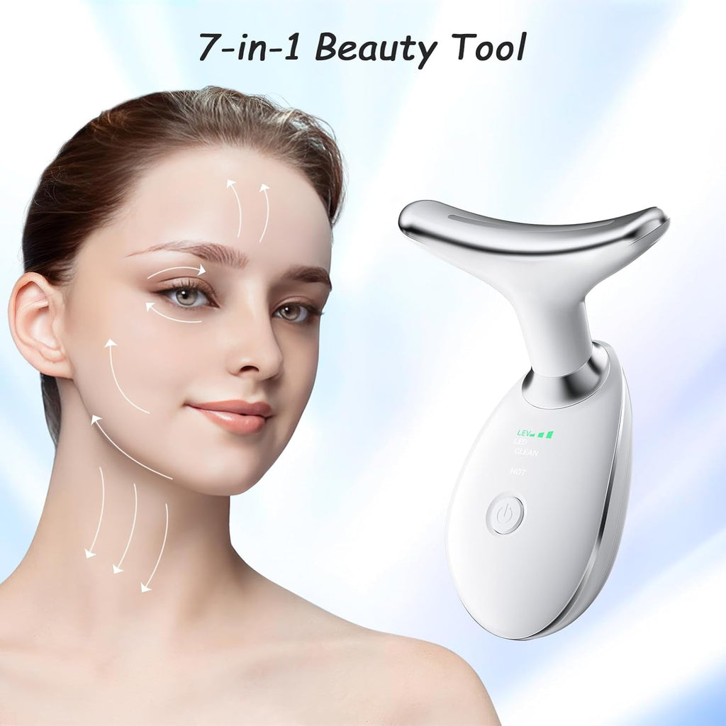 Face and Neck Tool, 7 in 1 Electric Facial Device for Wrinkle Removal at Home Daily Use, White