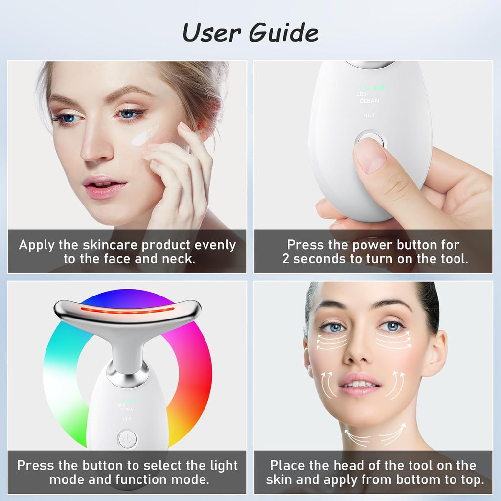 Face and Neck Tool, 7 in 1 Electric Facial Device for Wrinkle Removal at Home Daily Use, White