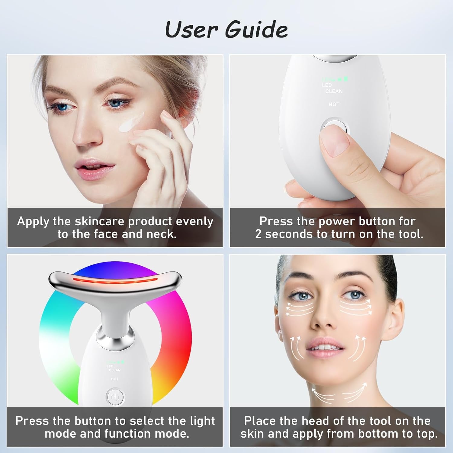 Face and Neck Tool, 7 in 1 Electric Facial Device for Wrinkle Removal at Home Daily Use, White