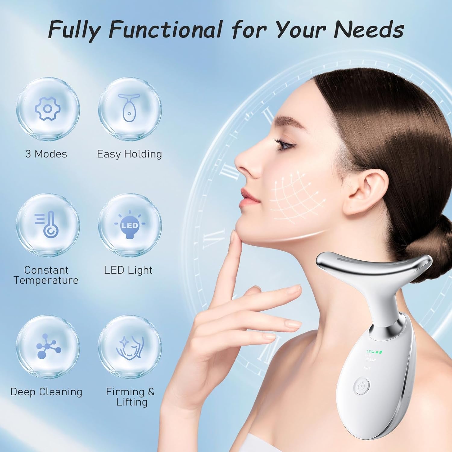 Face and Neck Tool, 7 in 1 Electric Facial Device for Wrinkle Removal at Home Daily Use, White