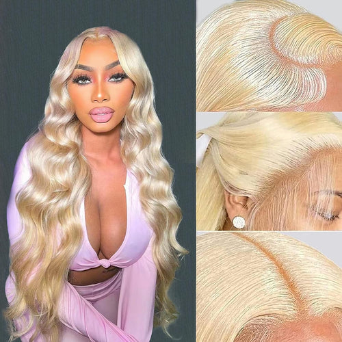13X6 Body Wave Lace Front Wig Human Hair Pre Plucked with Baby Hair 613 Blonde Transparent HD Lace Frontal Wig 18 Inch