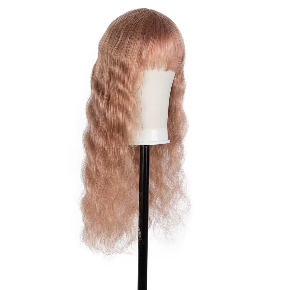 Human Hair Wigs for Women Bob Wig with Bangs Pink Colored Human Hair Wigs Blonde Brazilian Hair Wigs Body Wave Short Wigs