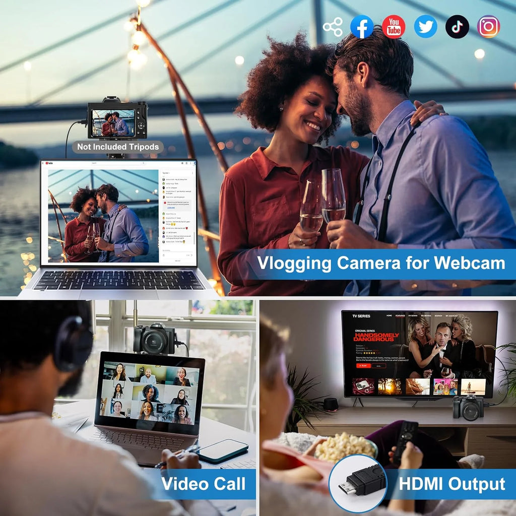 5K Digital Camera Autofocus 16X 48 MP Vlogging Camera for Youtube DSLR Video Cameras with 32G SD Card, Black