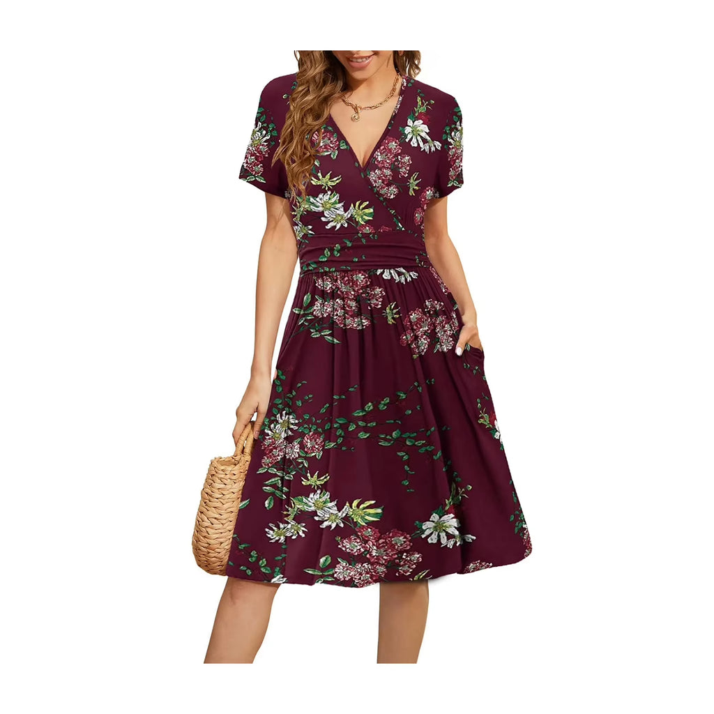 Fashion Elegant Casual Dress Woman Short Sleeve Loose Dress Woman Temperament Holiday Printed Dresses