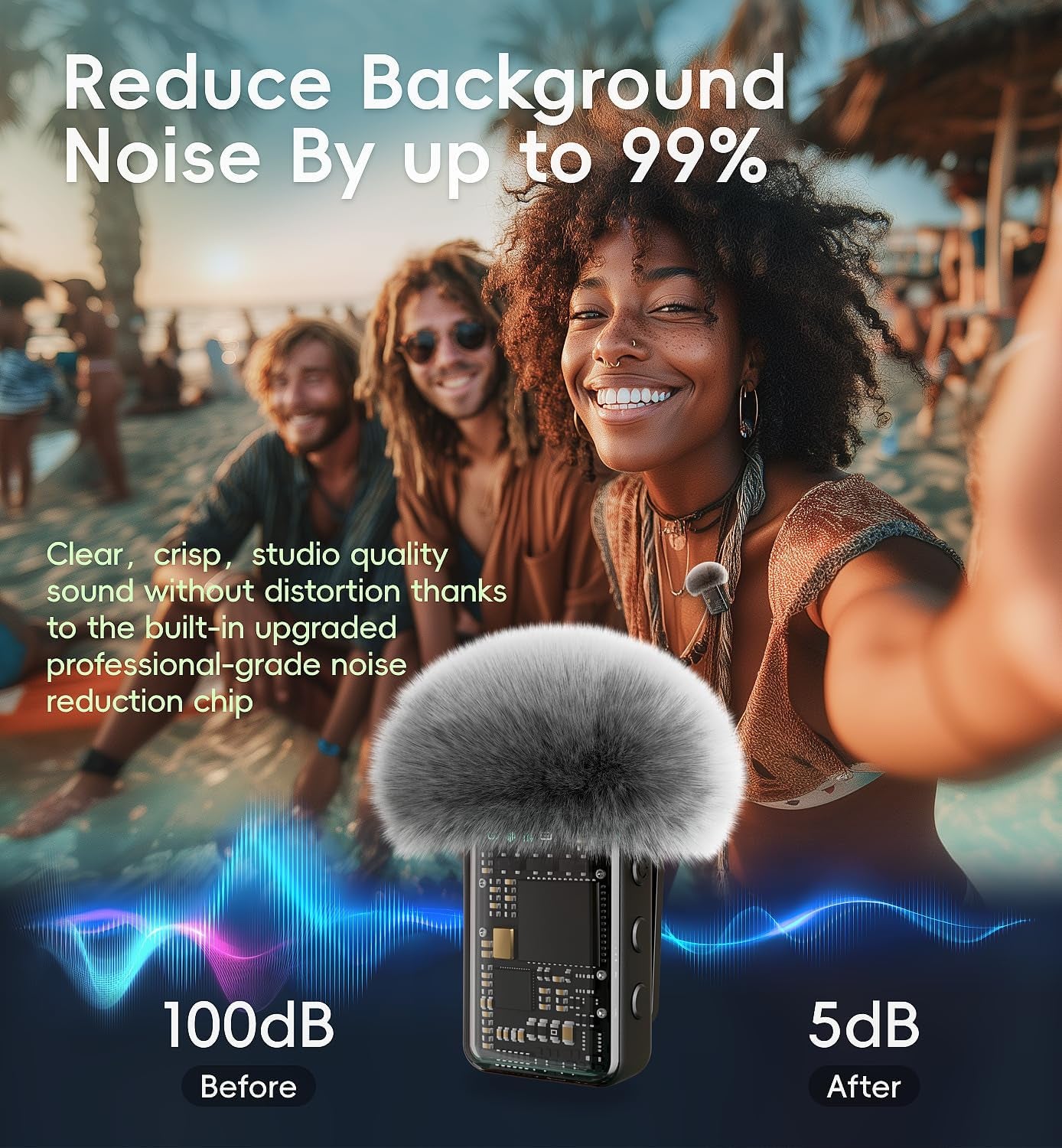 Microphone for Iphone 54Hrs Battery for Android/Pc/Ipad, Mini Microphone Noise Cancelling Wireless Lavalier Microphones for Video Recording Lapel Mic Clip on Mic for Podcast