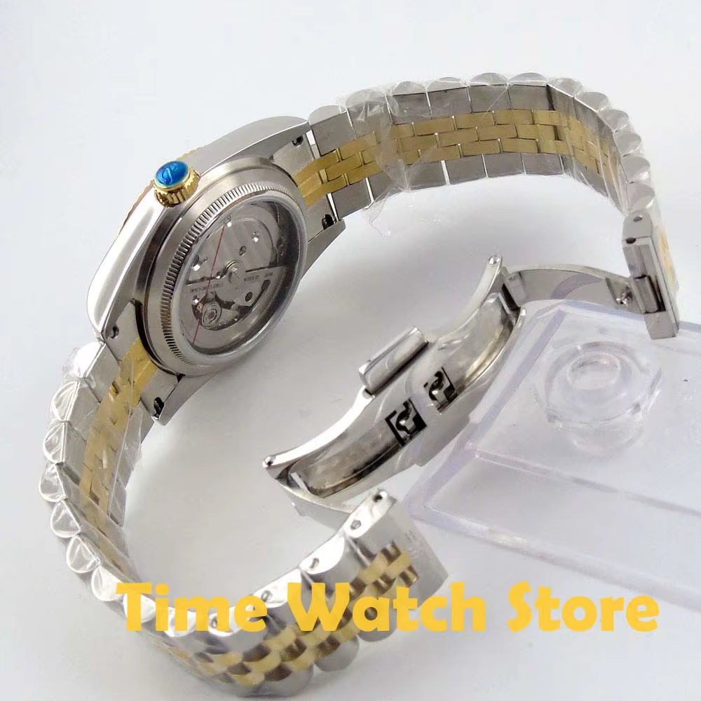 36Mm Mens Automatic Watch Miyota 821A 6T51 Luxury 5ATM Gold/Black/Silver Dial Unisex Sapphire Glass Date Solid Bracelet