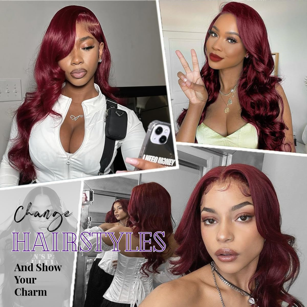 26 Inch 99J Burgundy Lace Front Wigs Human Hair Pre Plucked 200% Density Body Wave Lace Front Wigs Human Hair Red Wig HD Transparent Full Frontal 13X6 Glueless Colored Natural Wig for Woman