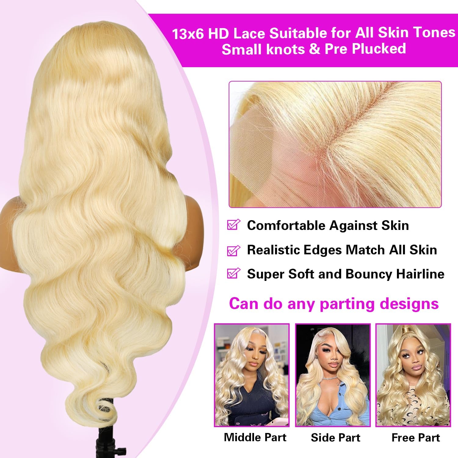 613 13X6 Lace Front Wig Human Hair 28 Inch Blonde Wig Human Hair 200 Density 613 HD Lace Frontal Wig 13X6 Body Wave Blonde Lace Front Wigs Human Hair Pre Plucked with Baby Hair for Women