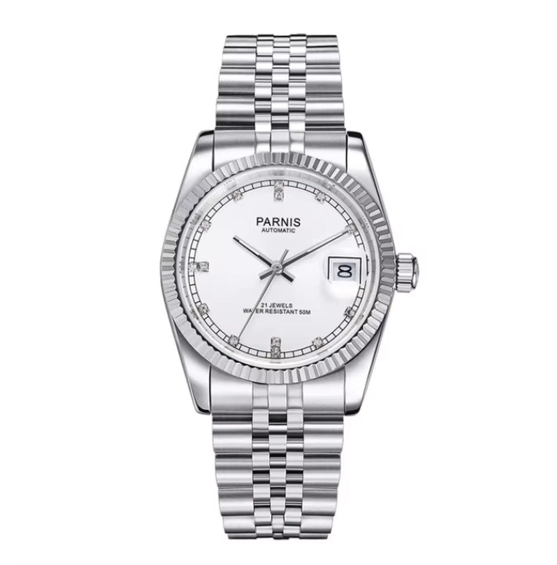 36Mm Mens Automatic Watch Miyota 821A 6T51 Luxury 5ATM Gold/Black/Silver Dial Unisex Sapphire Glass Date Solid Bracelet