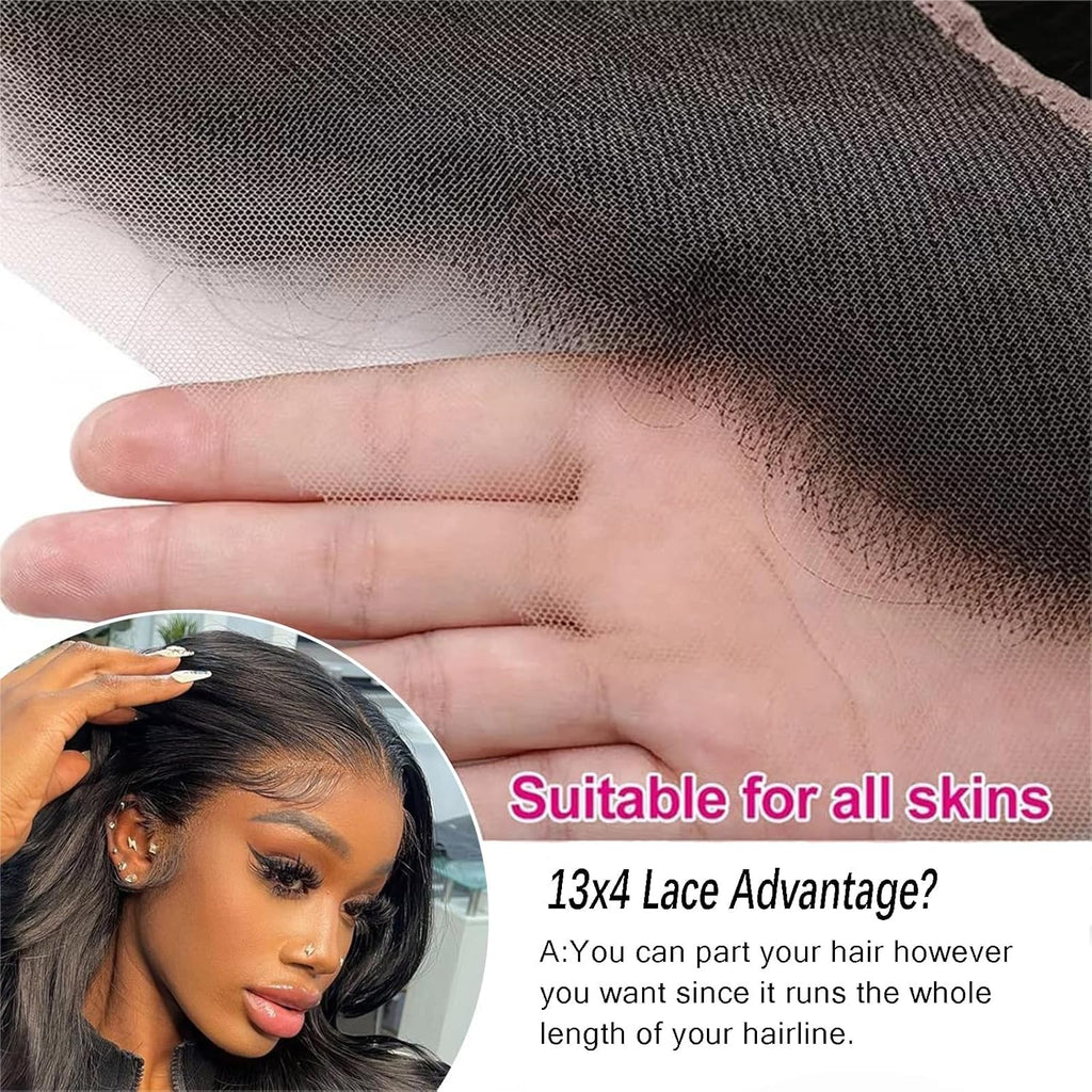 13X4 Lace Frontal Closure Body Wave Ear to Ear HD Lace Frontal 14 Inch Brazilian Human Hair Closure Free Part 150% Density Body Wave Hair Extensions Pre Plucked Natural Black