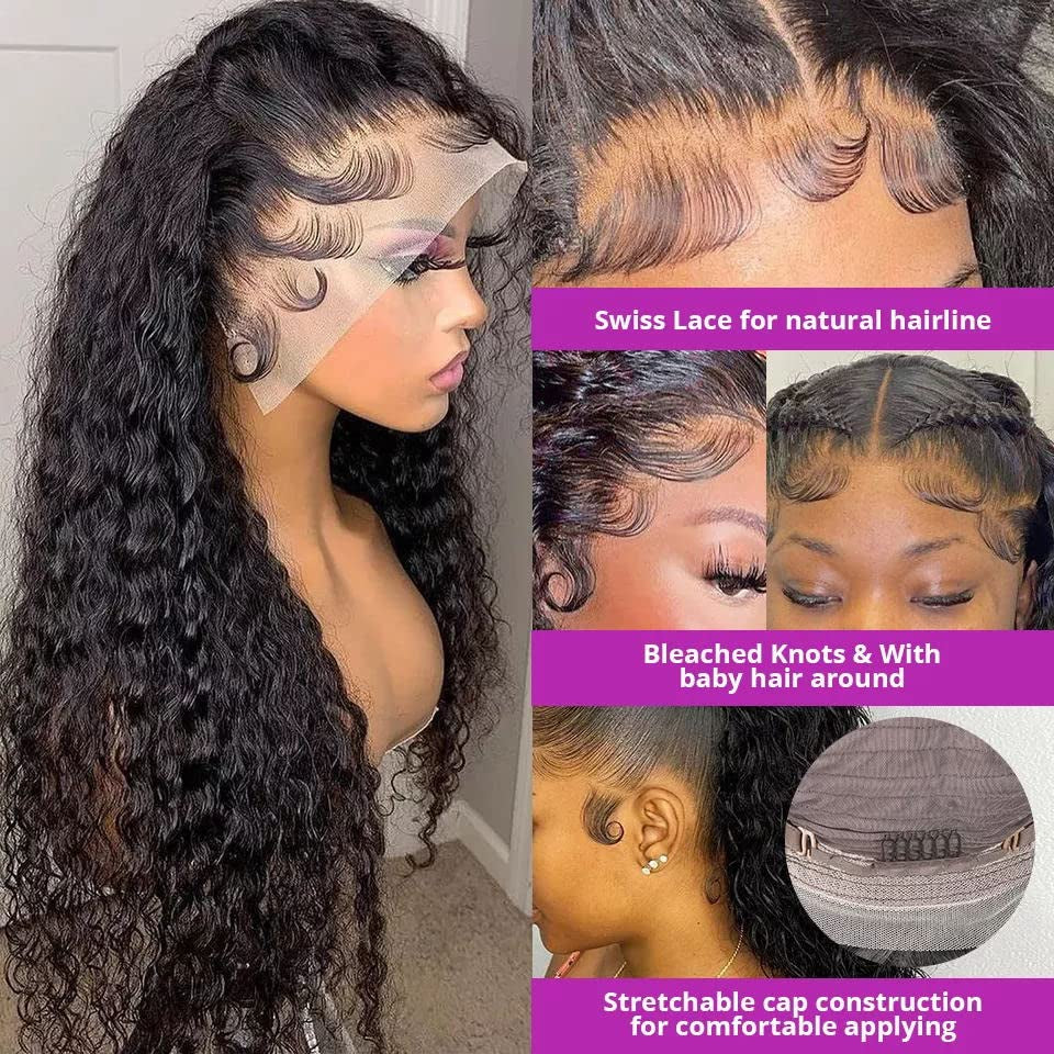 13X4 Lace Front Wigs HD Lace Wig Water Wave Long Curly Wig Glueless Pre Plucked with Baby Hair 24Inch