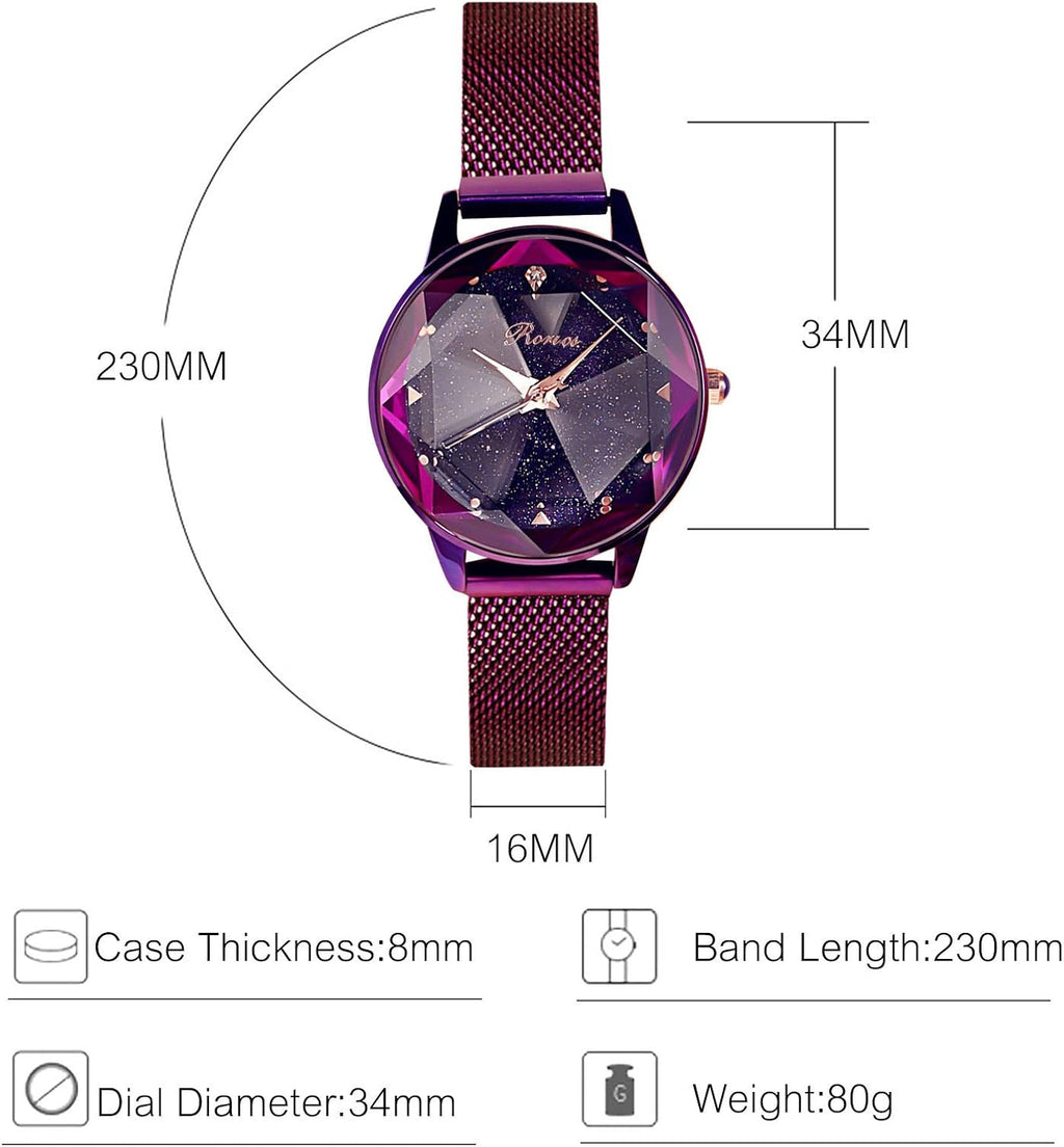 Women Watches Analogue Quartz Watch Fashionable Ladies Wristwatch Mesh Band Shining Starry Sky Dial Easily Use Watches