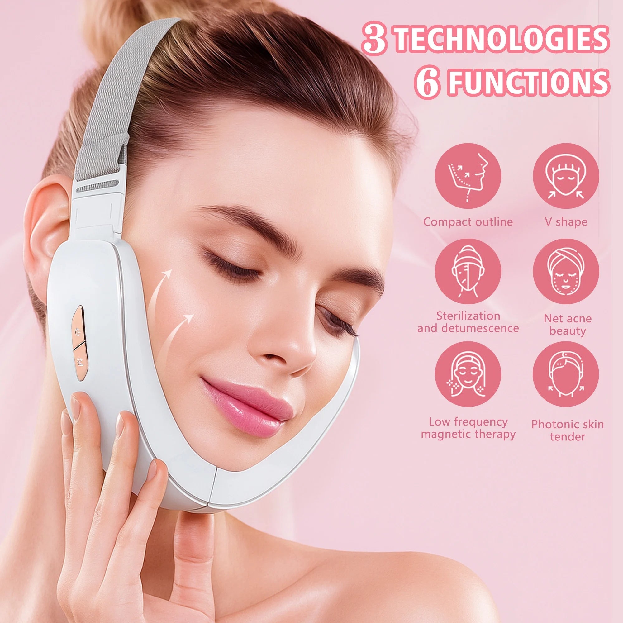 Electric V-Face Shaper, Red and Blue Light Facial and Neck Beauty Device, Microcurrent Double Chin Reducer for Skin Care, Facial Lifting, Improvement, Smoothing, and Firming.