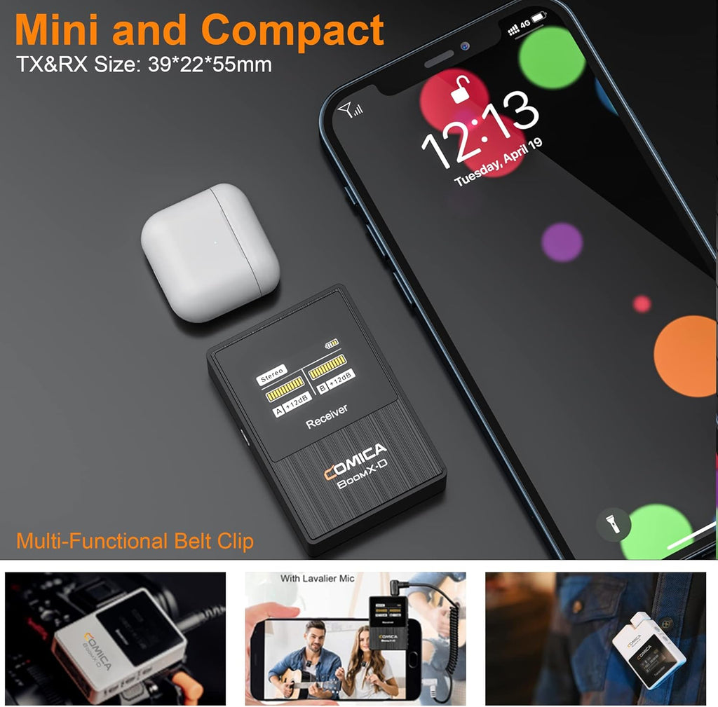 Boomx-D1 - Wireless Microphone System for Cameras, Camcorders, Smartphones, Laptops, Compact Wireless Lavalier Lapel Microphone with Noise Reduction, Low Latency, Monitoring, Muting