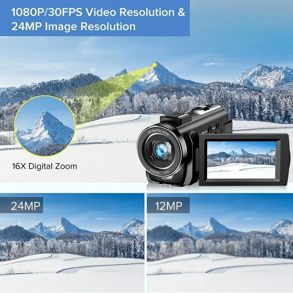 Video Camera Camcorder FHD 1080P 30FPS 16X Digital Zoom Vlog Camera for Youtube 3.0 Touch Screen with Microphone