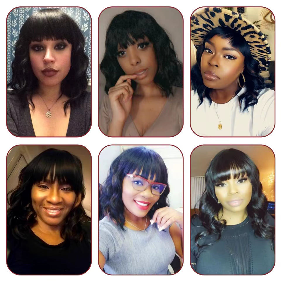 Human Hair Wigs for Women Bob Wig with Bangs Pink Colored Human Hair Wigs Blonde Brazilian Hair Wigs Body Wave Short Wigs