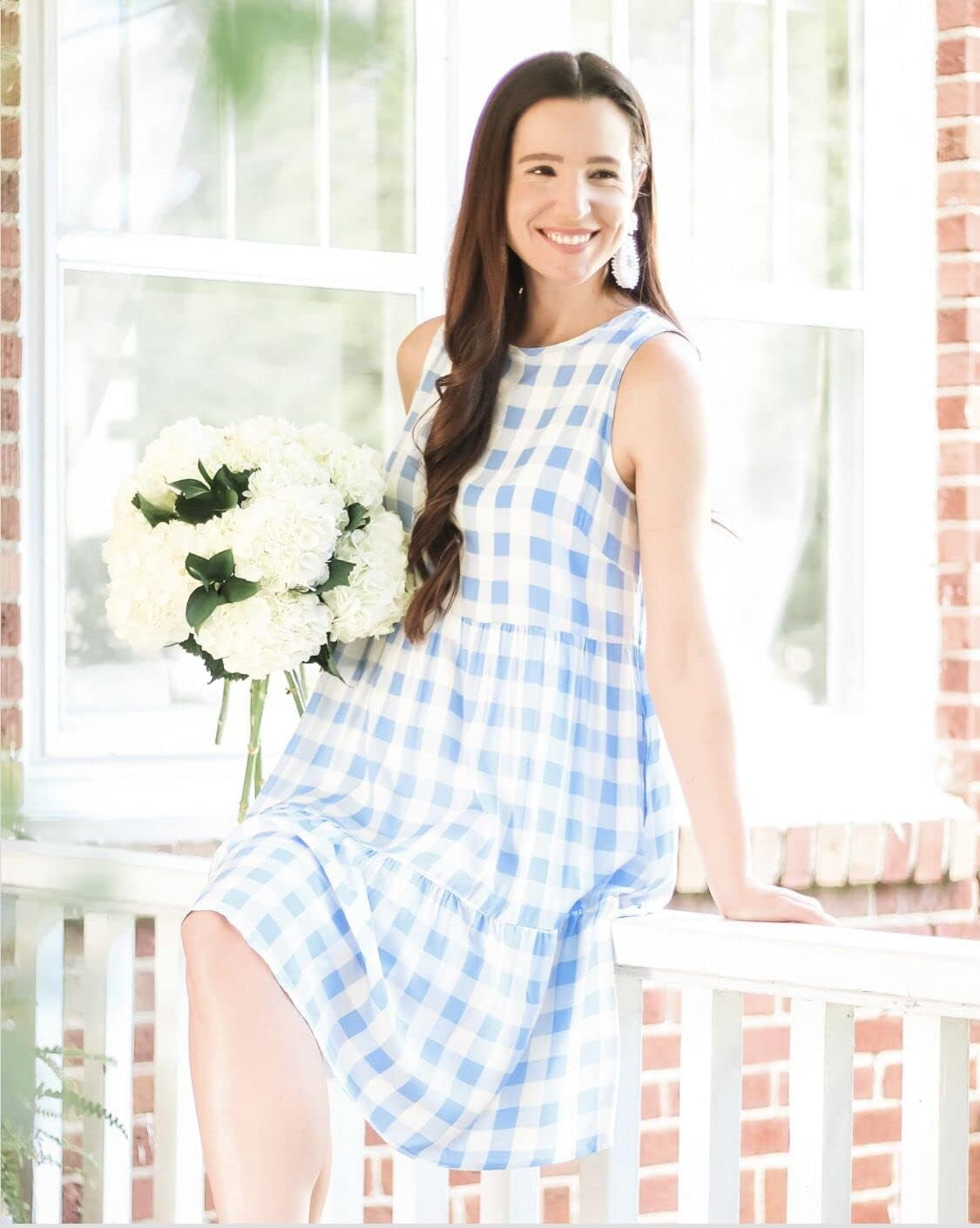 Women Dresses Plaid Sleeveless Summer Casual Sundress a Line Loose Swing T Shirt Mini Dress with Pockets