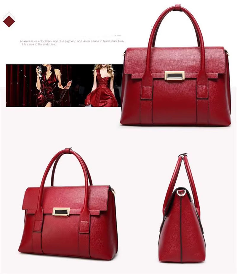 2025 New Genuine Leather Briefcase Women Handbags Large Capacity Ladies Fashion Cowhide Shoulder Messenger Bags Portable