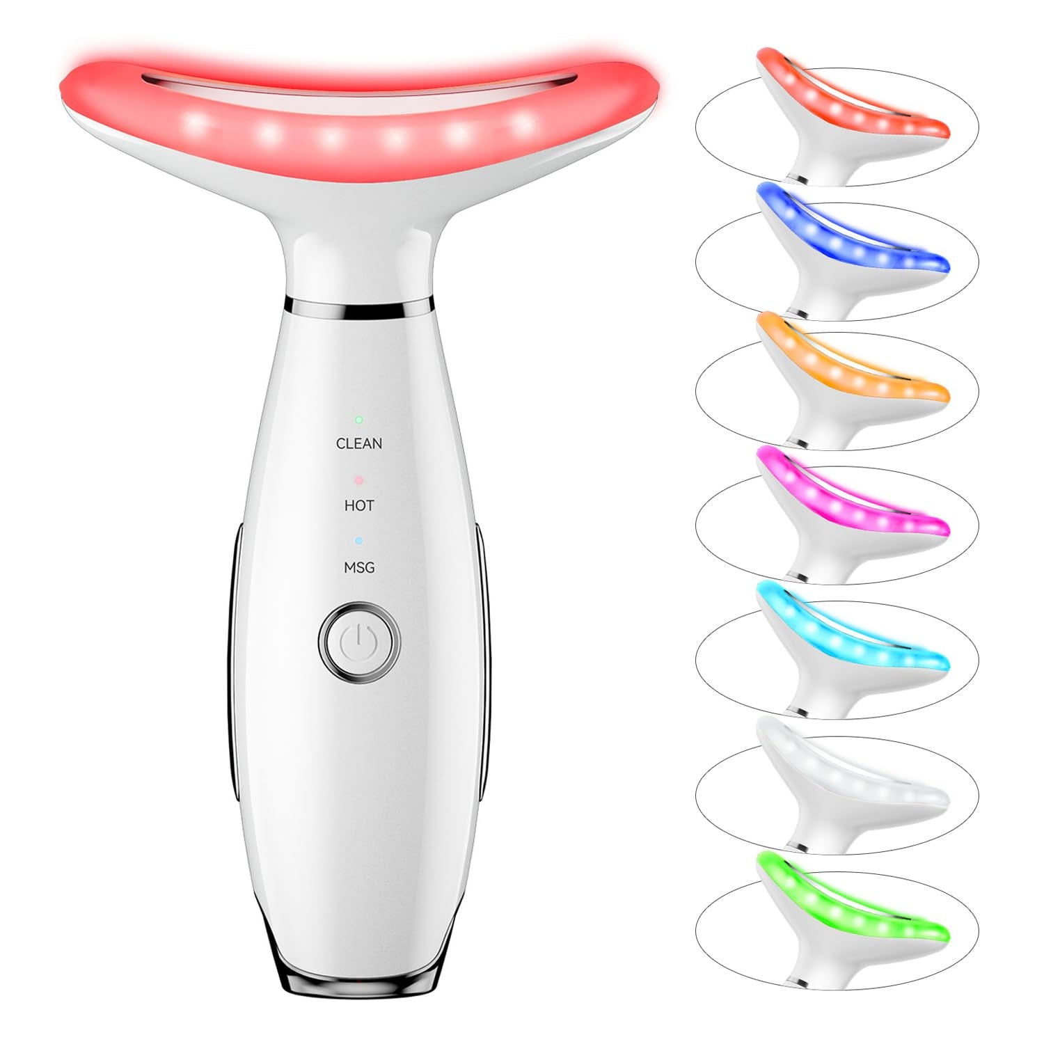 7 Color Neck Face Massager Tool, Facial Massager for Skin Care at Home, Face Sculpting Tool with Thermals, Vibration (White)