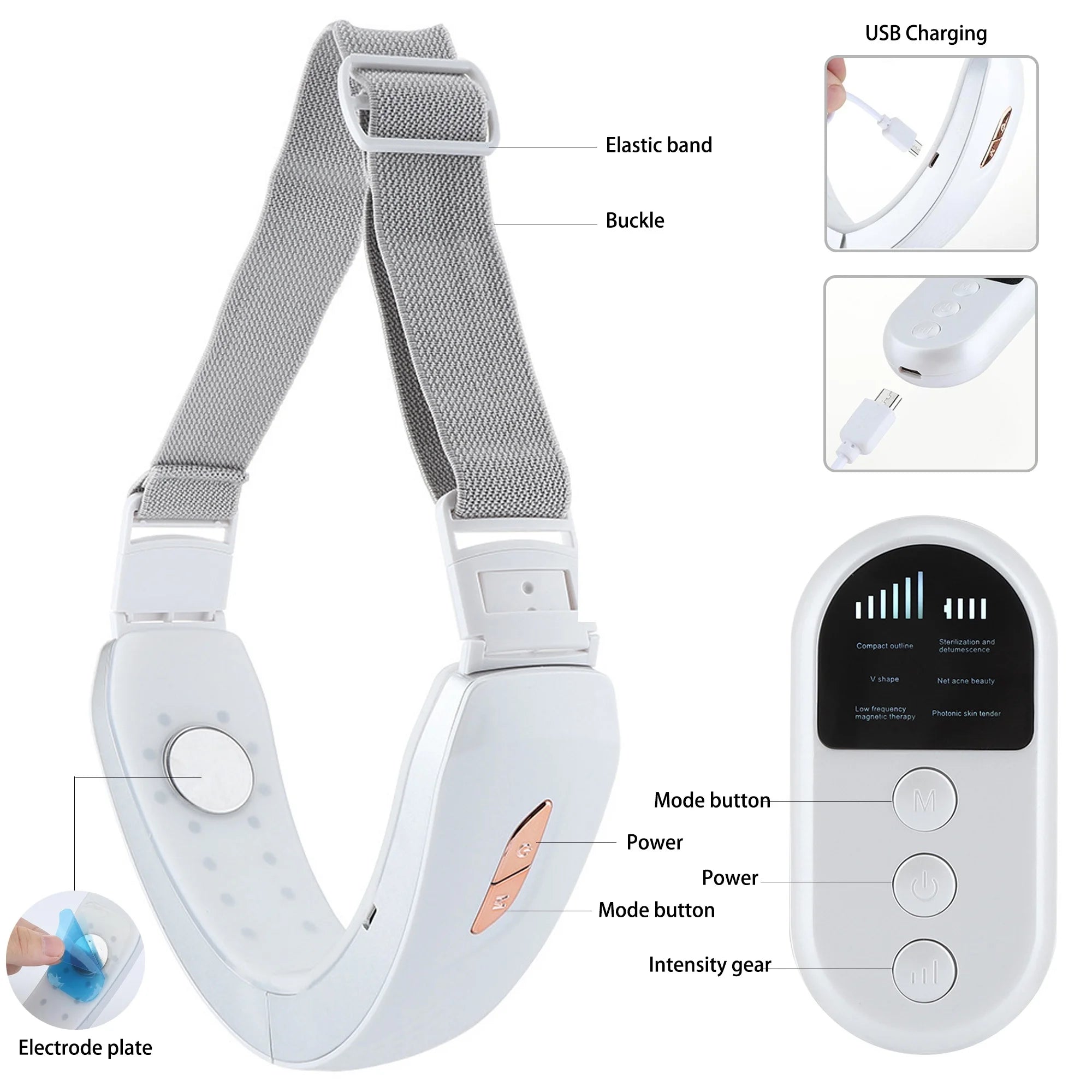 Electric V-Face Shaper, Red and Blue Light Facial and Neck Beauty Device, Microcurrent Double Chin Reducer for Skin Care, Facial Lifting, Improvement, Smoothing, and Firming.